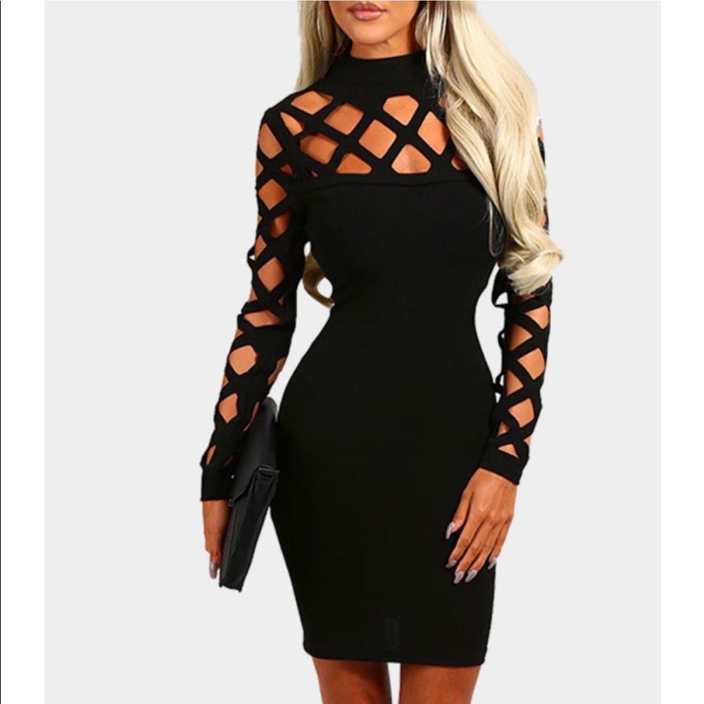 🖤Black Bodycon Hollow Mini Dress